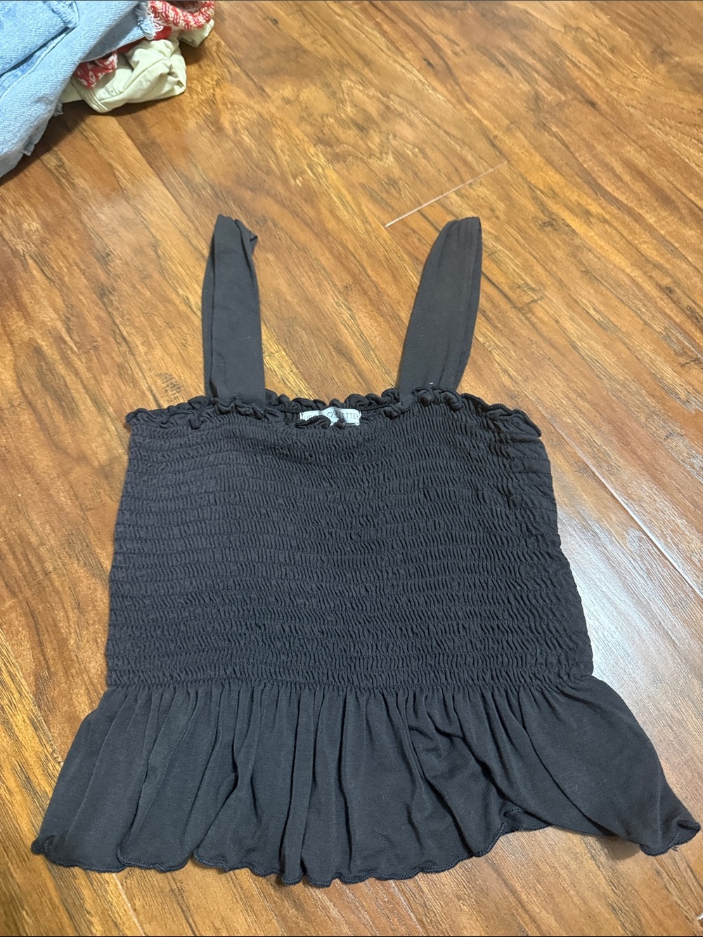 Urban Outfitters Black Smocked Ruffle Tank